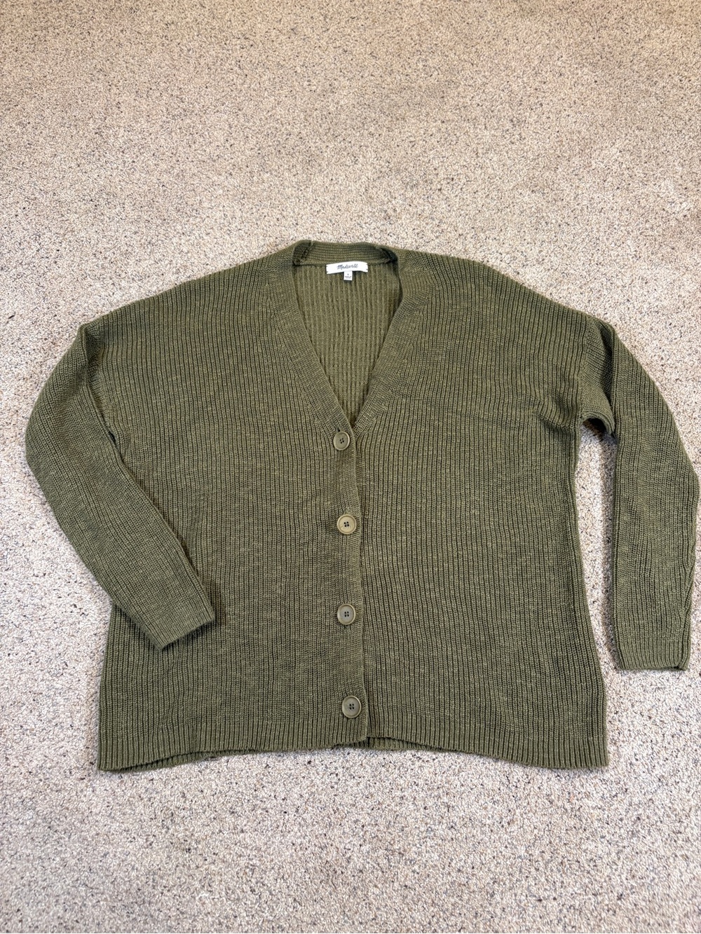 Olive Green V-Neck Button-Front Women's Sweater Cottagecore Fall Nature